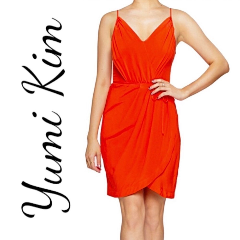 YUMI KIM 100% Silk Jayne Neon Coral Strappy Mini Dress, Size Small